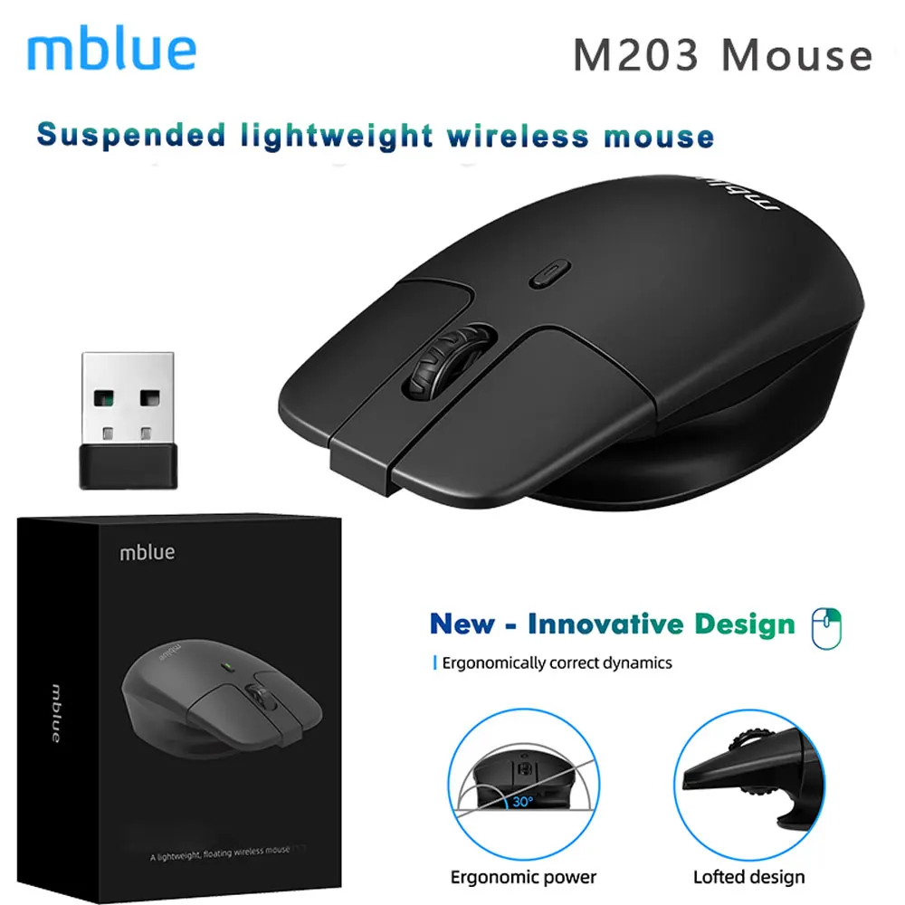 Original MEIZU Mblue M203 2,4G Drahtlose Leichte Maus Ergonomische 1600DPI 4 Stumm Tasten Maus für Computer PC Laptop Image