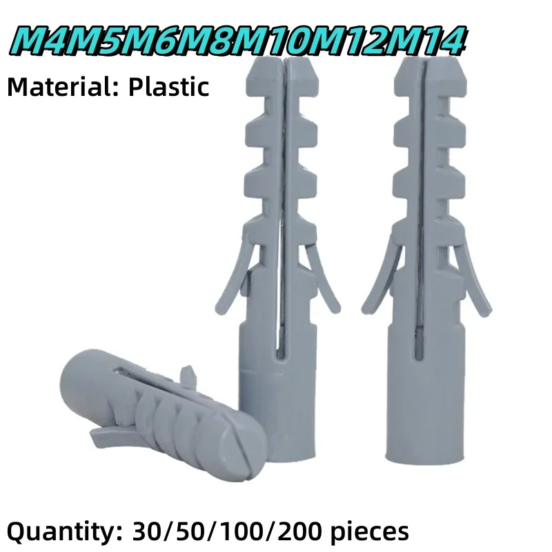 Hochwertiger Kunststoff-Anker M4 ~ M14, selbstbohrender, gerippter Trockenbau- und Wandanker, Schraube, Gummistopfen, Wandstecker, Anker, 30/50/100/200 Stück Image