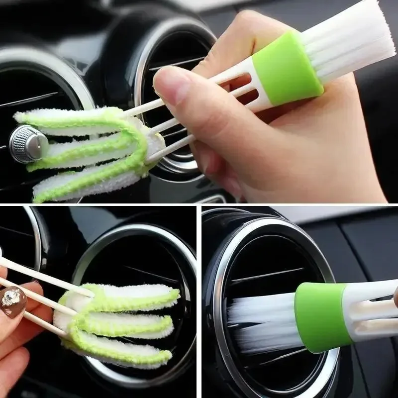 Multifunktions Auto Air Vent Reiniger Mini Doppel-ende Micro Faser Vent Duster Abnehmbare Tuch Abdeckung Tragbare Reinigung Pinsel Für auto Image