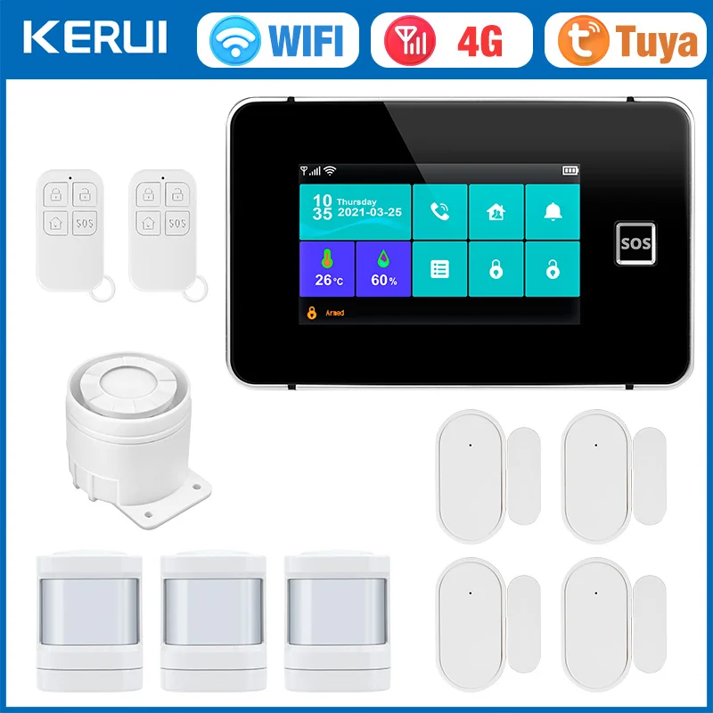KERUI G64B 4G WIFI Alarm System 4,3-zoll Touch Screen Panel Sicherheit Alarm mit Temperatur Feuchtigkeit Display Tuya Smart für Hause Image