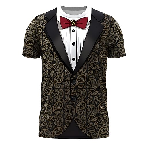 Herren Smoking Kostüm T Shirt Kurzarm T-Shirt 3D-Druck Rundhalsausschnitt Hemd Übertrieben Designer Party Ferien Club Schwarz Sommer Frühling Bekleidung S M L XL XXL XXXL Image