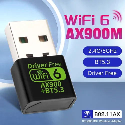 Adaptateur USB WiFi 6 AX900, Bluetooth 5.3, bande de touristes sans fil, antenne Wi-Fi 2.4G et 5GHz, adapté pour PC, ordinateur portable, Windows 10, 11, pilote gratuit