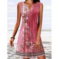 Damen Minikleid A-Linie Kleid T-Shirt Kleid Tee Kleid Off-Shoulder Kleid Lässig Urlaub Alltag Reguläre Passform Floral Grafisch Ärmellos V-Ausschnitt Pink Blau Grün Grau Sommer