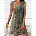 Damen Minikleid A-Linie Kleid T-Shirt Kleid Tee Kleid Off-Shoulder Kleid Lässig Urlaub Alltag Reguläre Passform Floral Grafisch Ärmellos V-Ausschnitt Pink Blau Grün Grau Sommer