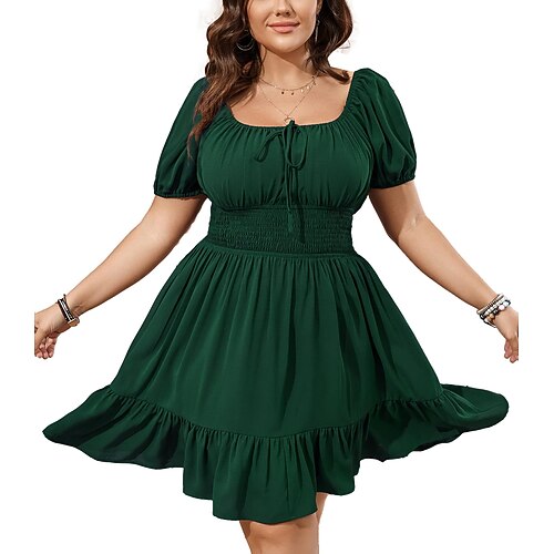 Retro Vintage Mittelalterlich Renaissance Mini Kleid Ausgestelltes Kleid Puffärmel Elfen Regentschaft inspiriert Einfarbig Kostüm Damen Fantasie Maskerade Urlaub Alltagstauglich Erwachsene Kleid Image