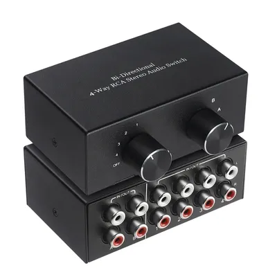 4-Port R/L Stereo Switcher Two-Way RCA Switching Splitter Sharing Active Speakers AC004A 96BA