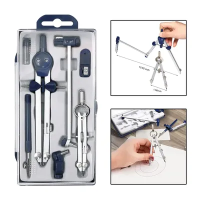7PCS Professional Drawing Math Geometry Tool Stainless Steel Math Geometry Metal Compasses Supplies