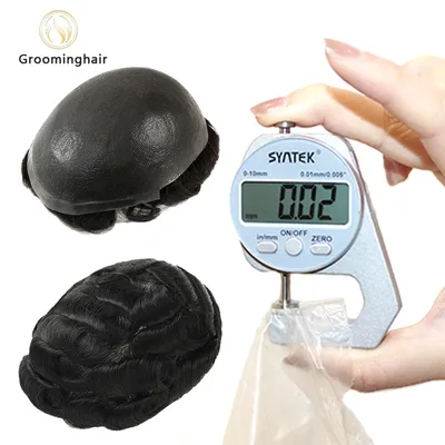 0204 Natural Hairline 0.02mm Ultra Thin Skin 90%Density Prosthesi Undetectable Men Toupee 100% Human