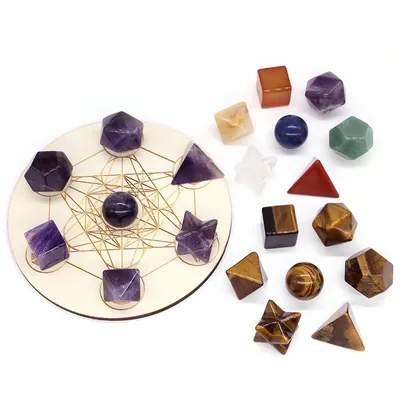 7Pcs Platonic Solid Sacred Stones Geometry Set Natural Crystals Reiki Healing Chakra Gemstones Lucky
