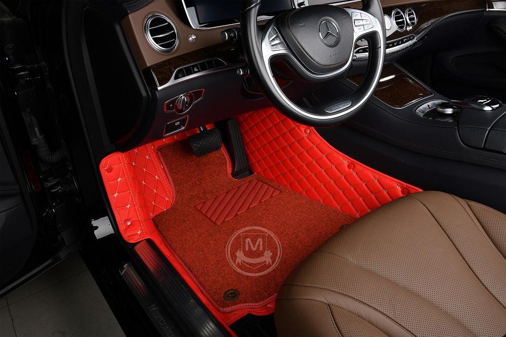 Tappetini per auto in pelle di lusso rosso brillante Diamond - Set completo su misura con tappeti rossi di Manicci V2.0