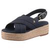 Keilsandalette TOMMY HILFIGER "DENIM ESPADRILLE PLATFORM SANDAL", Damen, Gr. 40, blau (dunkelblau), Baumwolle, Leder, unifarben, Schuhe, Plateau, Riemchensandale, Sommerschuh mit verstellbarer Schnalle