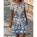 Robe Mini Femme Robe Décontractée Robe T-Shirt Tee Robe Robe Shift Robe d'Été Élégante Stylée Formelle Vacances Travail Décontractée Lin Comme Coupe Régulière Graphique Bohémien Manches Courtes Col V
