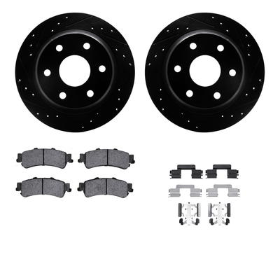 R1 Concepts Brake Disc & Pad Kit eLINE Black Rotors with Optimum OEp Pads Series, Rear, 1 Year Limited Warranty WHUH1-48042