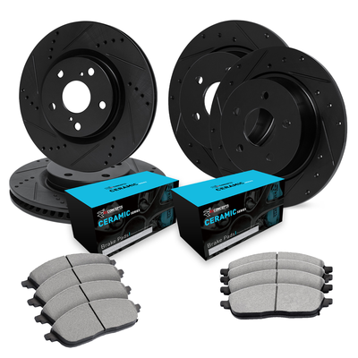 R1 Concepts Brake Disc & Pad Kit eLINE Black Rotors with Ceramic Pads Series, Front Rear, 1 Year Limited Warranty WHWN2-74008