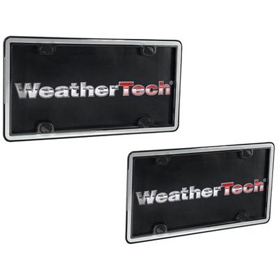 Weathertech License Plate Frame Eastman Durastar Polymer Brushed Stainless with Black Trim ClearFrame Series, 3-year limited