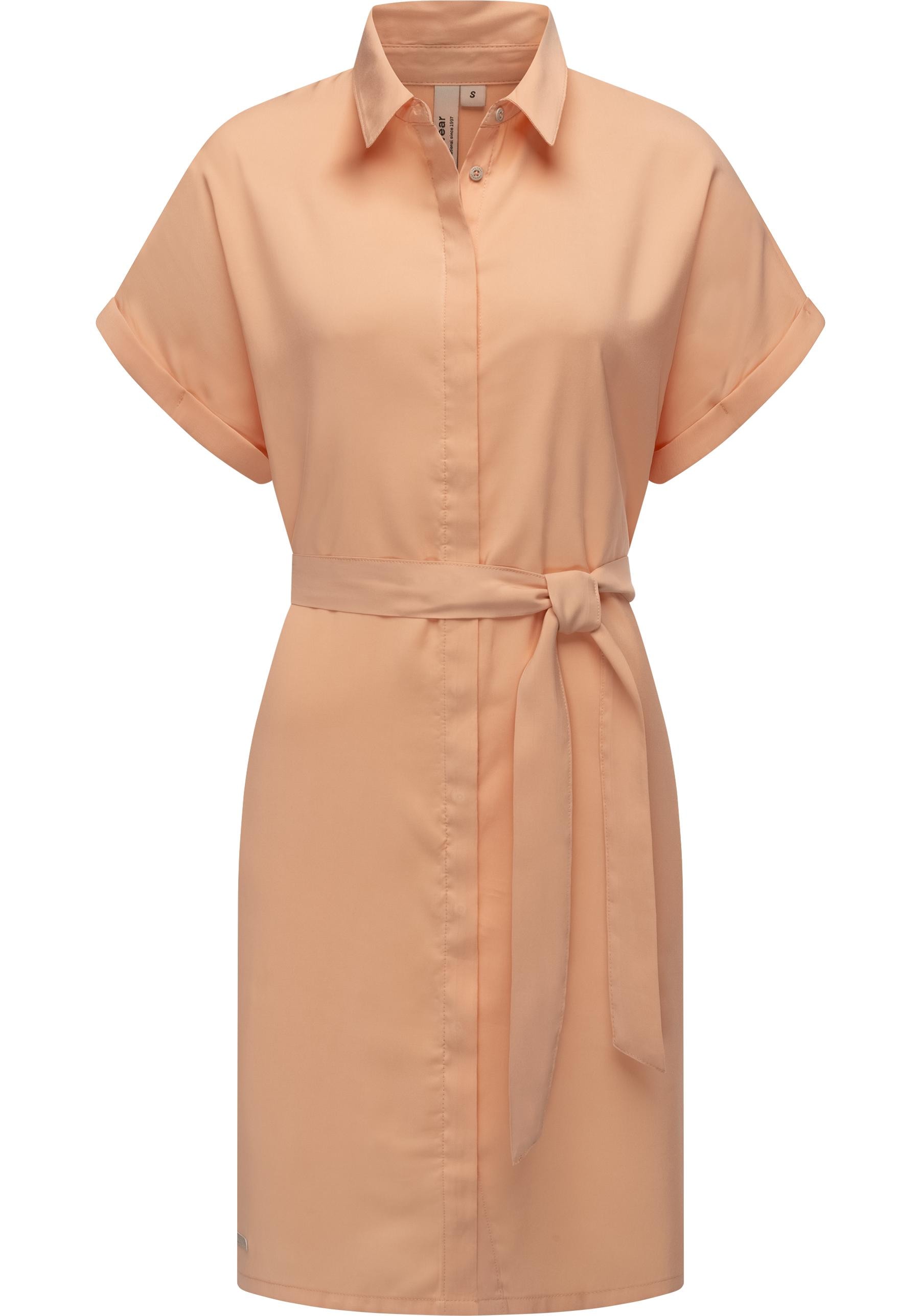 Blusenkleid RAGWEAR "Manilla", Damen, Gr. M (38), Normalgrößen, orange (pfirsich), Material: 80% Viskose, 20% Polyester, figurumspielend kniefrei, hoch geschlossener Ausschnitt, Krempelärmel,weit abgesteppte Kante, Kleider Blusenkleid, Kurzarm...