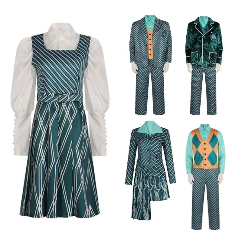 Film Böse Cosplay Hexen Kostüm Elphaba Nessarose Mohamed Pfannee Cosplay Männer Frauen Gestreiften Schuluniform Set Täglichen Kleid Image