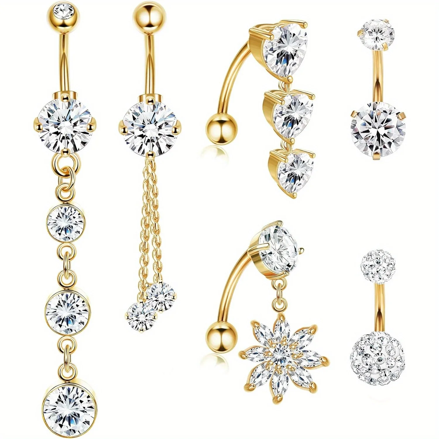 Drperfect Bauchnabelring, 14 g, niedlicher Zirkonia, Nabelring, Piercing, chirurgischer Stahl, baumelnd, kurzer, umgekehrter Bauchnabel-Schmuck Image