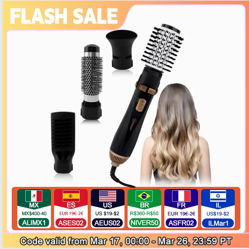 Hatteker 4-in-1 Heißluftbürste Haartrockner Starker Wind Elektrischer Glätteisen Lockenwickler Roller Kamm Gebläse Styling-Tool Image