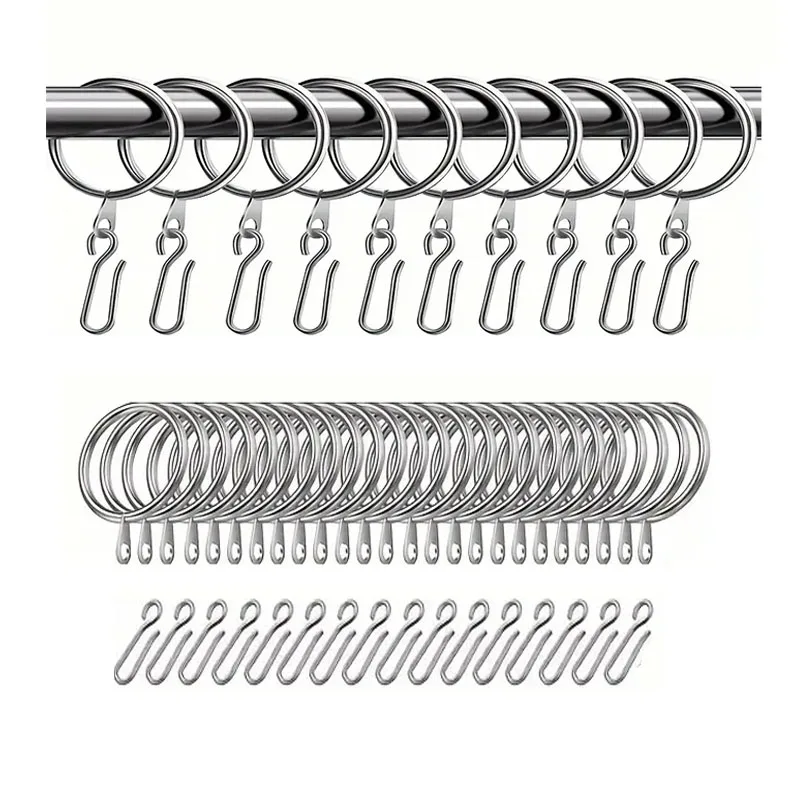 20 Stück Vorhangringe aus Metall zum Aufhängen von Vorhängen und 20 Stück Vorhang-Vorhangnadeln aus Metall für Fenster, Tür, Dusche