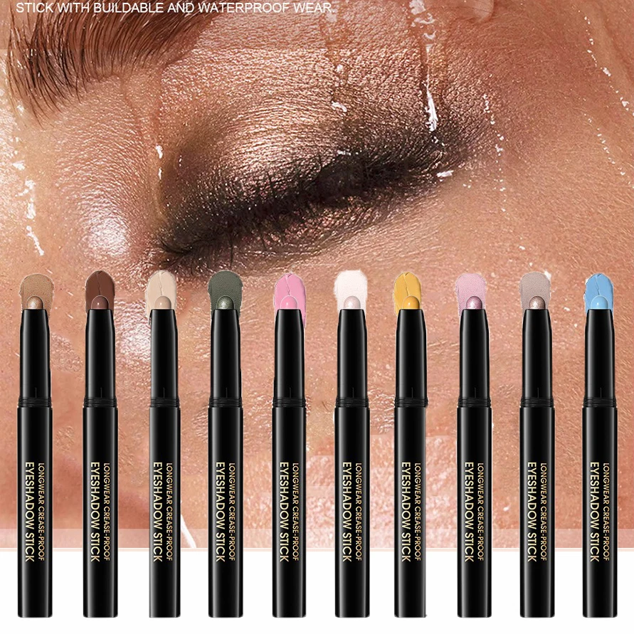 10 Farben Longwear, knitterfreier Lidschatten-Bleistiftstift, langlebig, glitzernd, schimmernd, matt, Lidschatten, Textmarker, Augen-Make-up-Werkzeug Image