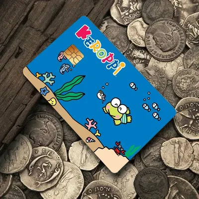 Niedliche Raumteppiche, K-keroppi-Aufkleber, 4 Stück, PVC-Kreditkarten-Haut-Aufkleber, abnehmbare, Image