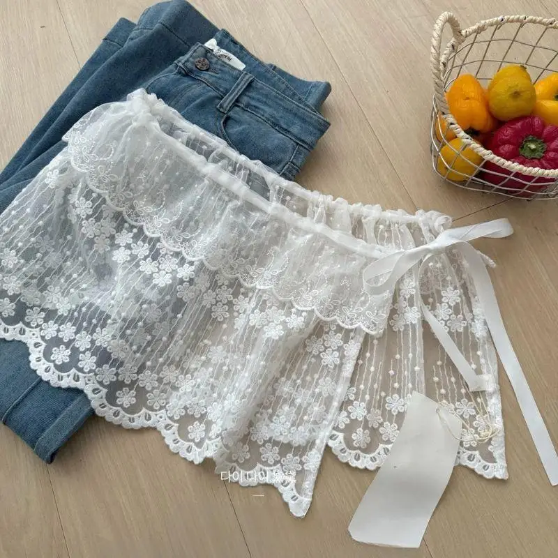 Spitze-up Mode Furz Vorhang Y2k Weiß Rock Für Frauen Plissee Spitze Koreanischen Stil Rock Vorhang Floral Gedruckt Casual mini Röcke Image