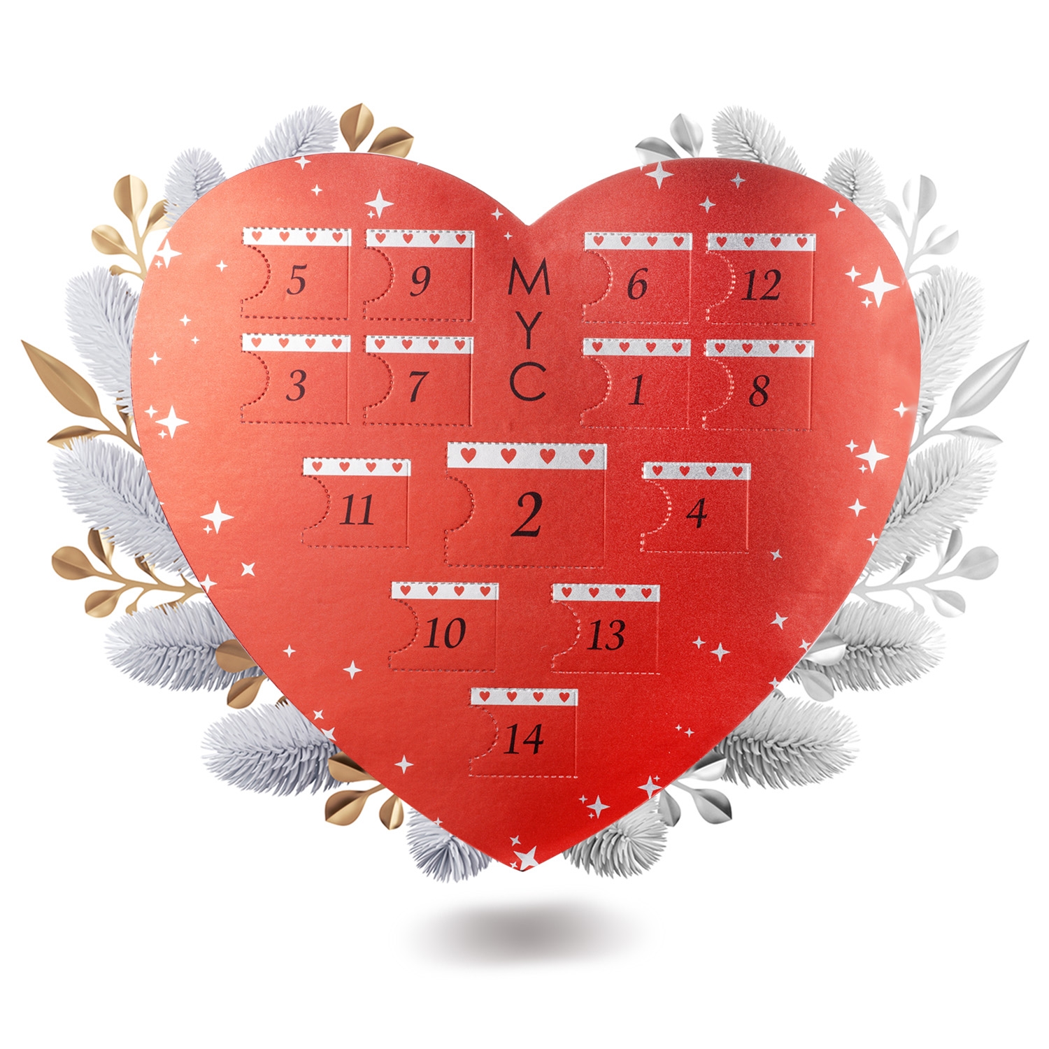 Überraschungsherz-Adventskalender - 14 Juwelen - Gold, Roségold, Silber und Kristall Image