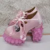 Rosa Laciness vorne schnüren dicke Sohle Lolita Pumps Mary Jane Größe 36-47 All-Match Freizeit schuhe Seide Plattform süße Pumps