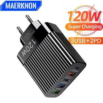 120 W Multi Ports Ladegerät USB C Quick Charge PD QC 3,0 Telefon Ladegerät Für iPhone Samsung Xiaomi Huawei 5 Ports EU/Us-stecker Ladegerät