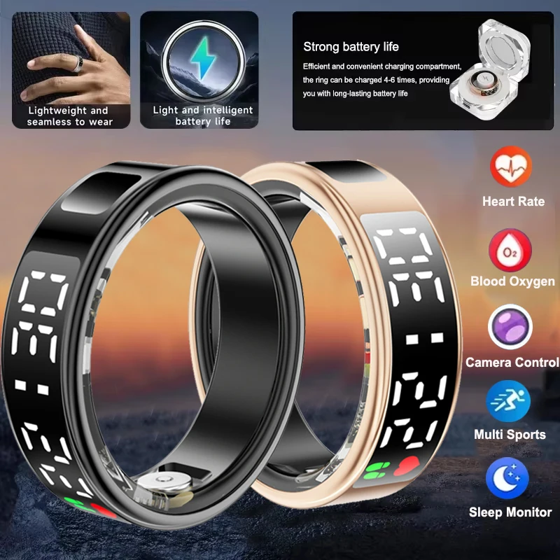 Smart Ring für Männer Frauen Herzfrequenz Blutsauerstoff Gesundheit und Schlaf Monitor Multi Sport 5ATM wasserdichter Ring mit LED-Anzeige Image