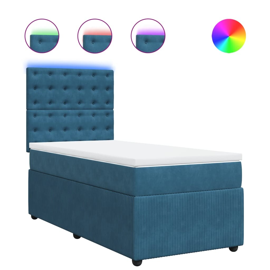 vidaXL Boxspringbett mit Matratze Blau 90x200 cm Samt Image