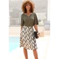 Jerseykleid LASCANA, Damen, Gr. 44, N-Gr, beige (creme, khaki bedruckt), Jersey, Obermaterial: 100% Viskose, bedruckt, modisch, figurumspielend knieumspielend, Rundhals, Kurzarm weit, Kleider, mit Cut-Out, Shirtkleid Damen, weite Ärmel,...