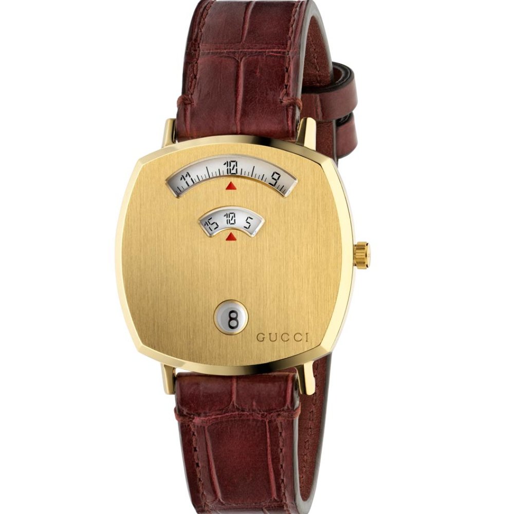 Gucci YA157405 Grip Gold Unisex Watch - Red Leather - One Size | Gucci Sale | Discount Designer Brands