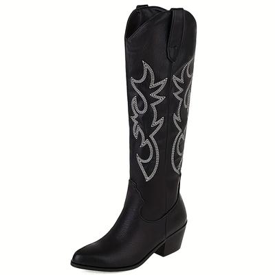 TEMU Western Boots With Golden Embroidery