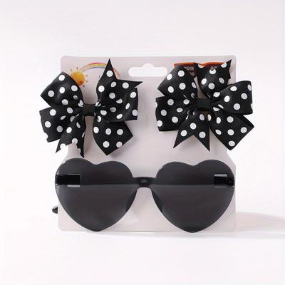 TEMU Aylhfo 3pcs Summer Set For Girls: Cute Polka Dot & Glasses With Bow Hair Clips - Colorful Polyester & Plastic ' Fashion Accessories