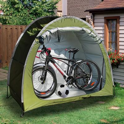 TEMU Double Door Bike Storage Shed Tent For 2- Pu4000 Silvery Coated Waterproof 210d Oxford Fabric Portable Foldable Outdoor Bicycle Cover Shelter Carry Bag For Home Garden