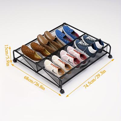 TEMU Metal Shoe Organizer With Wheels - Under-bed Storage Shoe Rack, Mobile Shoe Shelf With Sliders, Large Capacity Shoe Holder For Home, Bedroom, No Electricity Needed