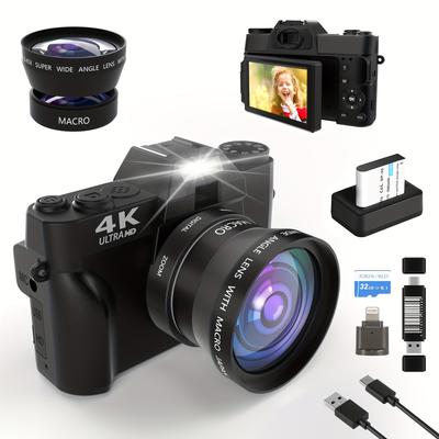 TEMU 4k Digital Camera, 48mp Vogging Camera For With 3.0 Inches 180Â° Flip Screencompact Camera, 16x Digital , Wifi Funition, , 32gb Tf Card, 1 Lens And 1batterie, With Card Reader