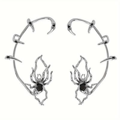 TEMU 2pcs Spider Ear Cuffs, No Piercing Required, Hollow Detail Spider Web Design, Fashionable Black Gothic Ear Bone Clip For Halloween, Best For Christmas