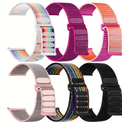 TEMU 6pcs Nylon Stretch Straps For Watch - Waterproof, Adjustable - Fits 38mm To 49mm Models - Includes Se2/se/10/9/8/7/6/5/4/3/ - Black, Pink, Magenta, Dragon Fruit, Rainbow Stripe & White