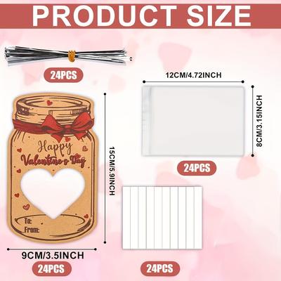 TEMU 24pcs Mason Jar Valentine's Day Card Set With Candy Bag - Diy Holiday Graduation And Birthday Party And Classroom Exchange Gift, Fun Craft Kit, Heart-shaped Theme Paper Cards Without Candy