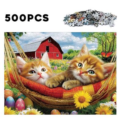 TEMU Fun In The Wooden Puzzle: 2 Kittens A Time On A , 500/1000pcs Wooden Puzzle - A Challenging Wooden Puzzle, A For Puzzle Enthusiasts The Holidays, An Ideal Gift, A Decoration.