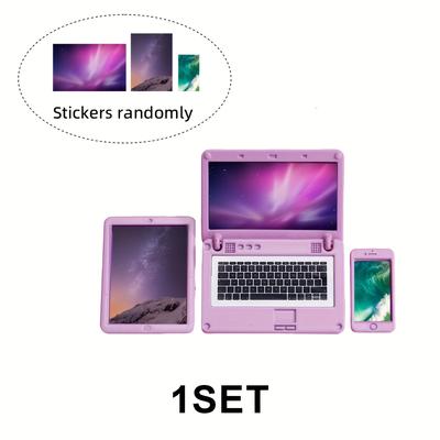 TEMU Set Of 3 Miniature Furniture Decorations - Includes Miniature Laptop, Tablet, And Smartphone Model Accessories In Golden Color - Decorating Miniature Houses Image