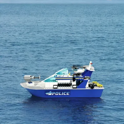 Kreative Stadt Serie Meer Schnellboot Polizei Patrol Boot Shark U-boot Modell Bausteine kinder Image