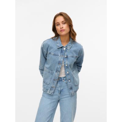 Jeansjacke VERO MODA "VMJAMIE LS DENIM SHACKET MIX NOOS", Damen, Gr. XL (42), blau (light blau denim), Web, Obermaterial: 80% Baumwolle, 20% Polyester, unifarben, modisch, loose fit normal, Langarm, Jacken Image