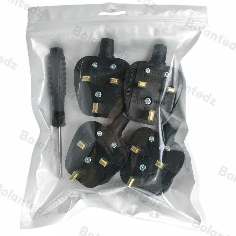 4 Stücke UK 3 Pins AC Elektrische Strom Wiederaufladbare Stecker Männlich Draht Sicherungssteckdose Adapter Verlängerungskabel Kabel Stecker + Schraubendreher Image