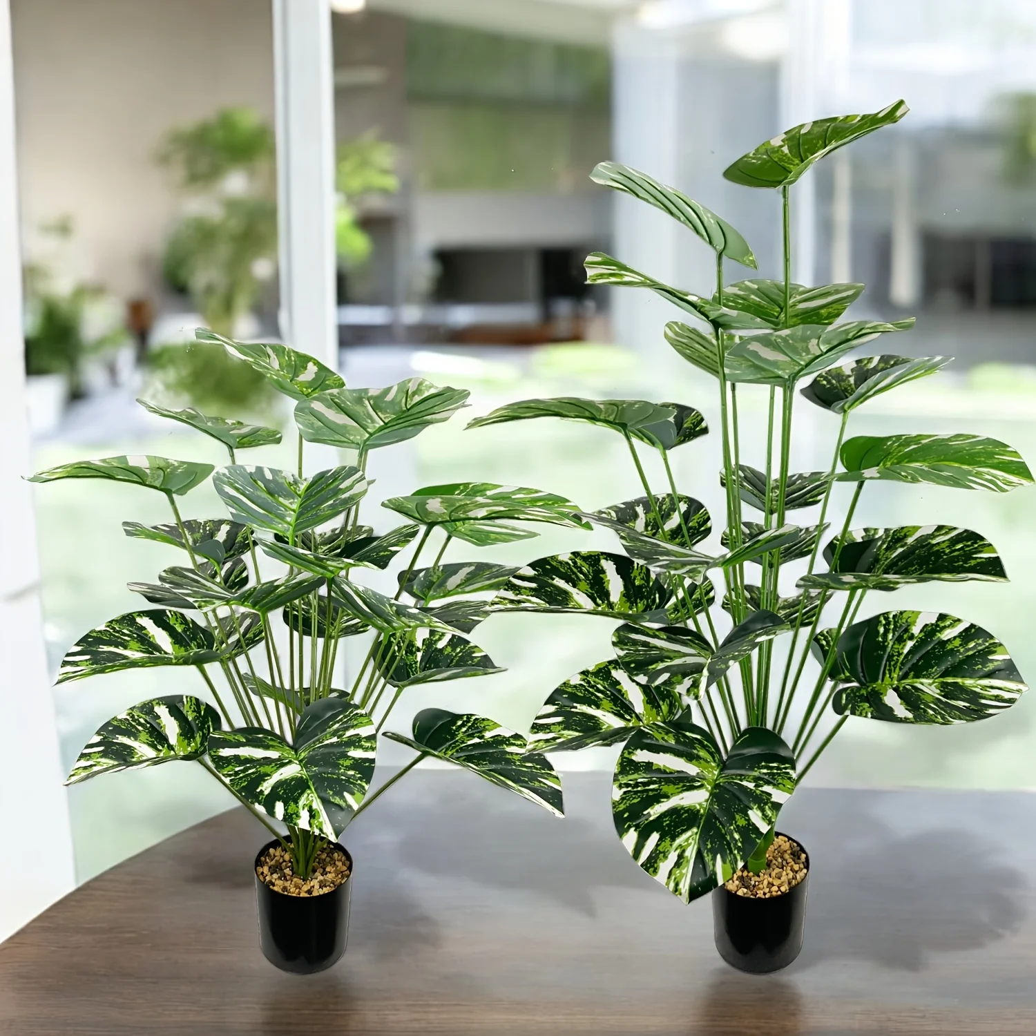 1 Stück simulierter grüner Blumentopf mit 9/12/18/24 lebensechten Blättern – Wohnzimmer-Bodendekoration aus Kunststoff, geeignet für Hochzeiten Image