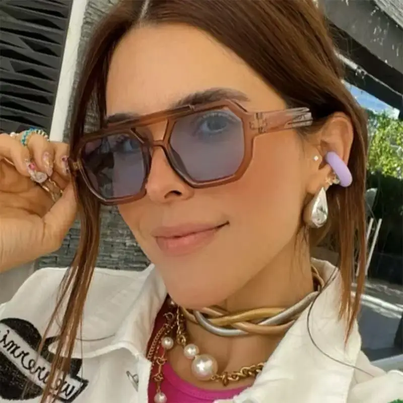 Personalisierte Doppelstrahl-Polygonal-Sonnenbrille, Piloten-Sonnenbrille, Sonnenbrille, Trend 77132 Image