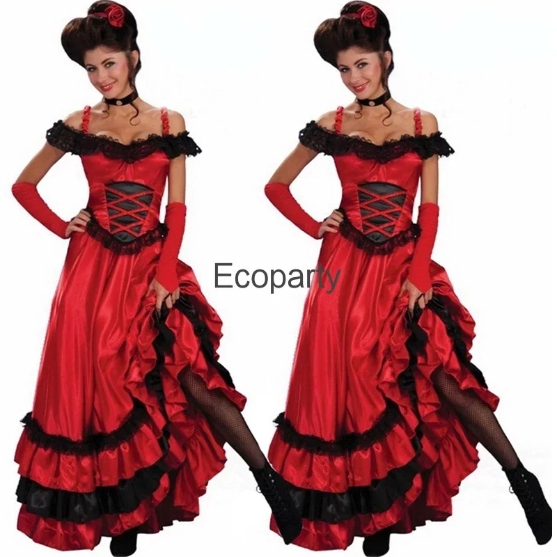 Retro Sexy Rot Gericht Dance Kleid Königin Saloon Girl Wild West Burlesque Halloween Cosplay Kostüm Tango Stage Performance Kleid